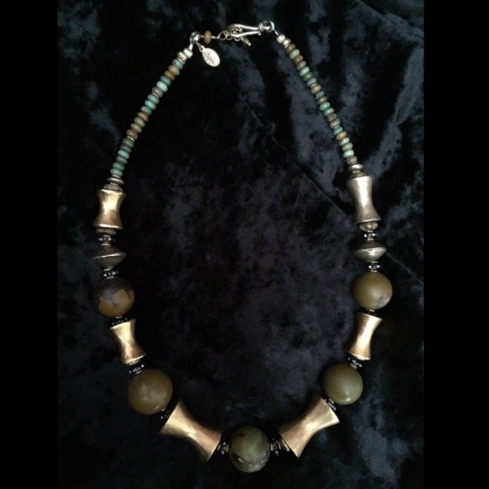 Vintage Chipita Signed Turquoise Brass Sterling Silver Necklace